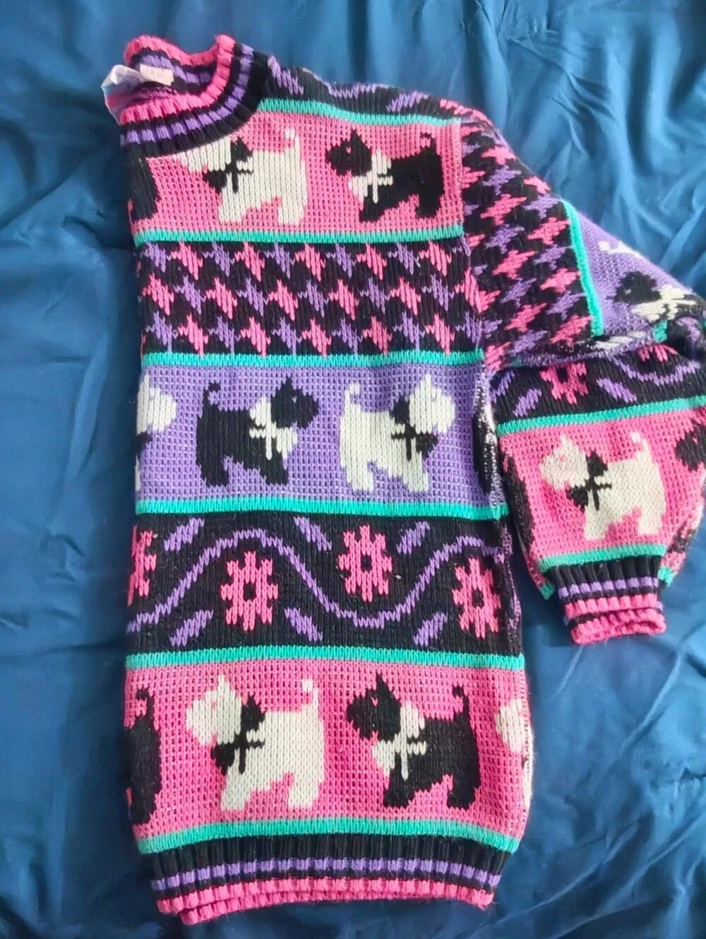 Vintage Girls Scottie Dog Print pink & Purple Sweater By HEARTWORKS
